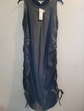 Blank NYC Black Faux Leather Ruched Mini Dress